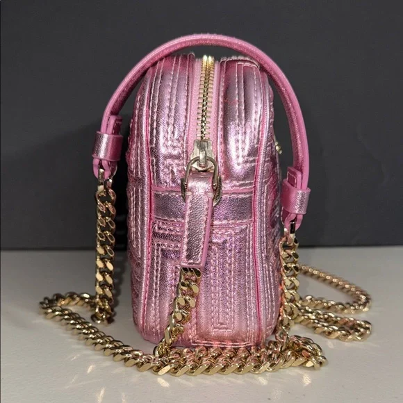 RARE Versace Metallic Pink Crossbody Bag Gold Chain CAMERA purse PERFECT SIZE! - Picture 4 of 17